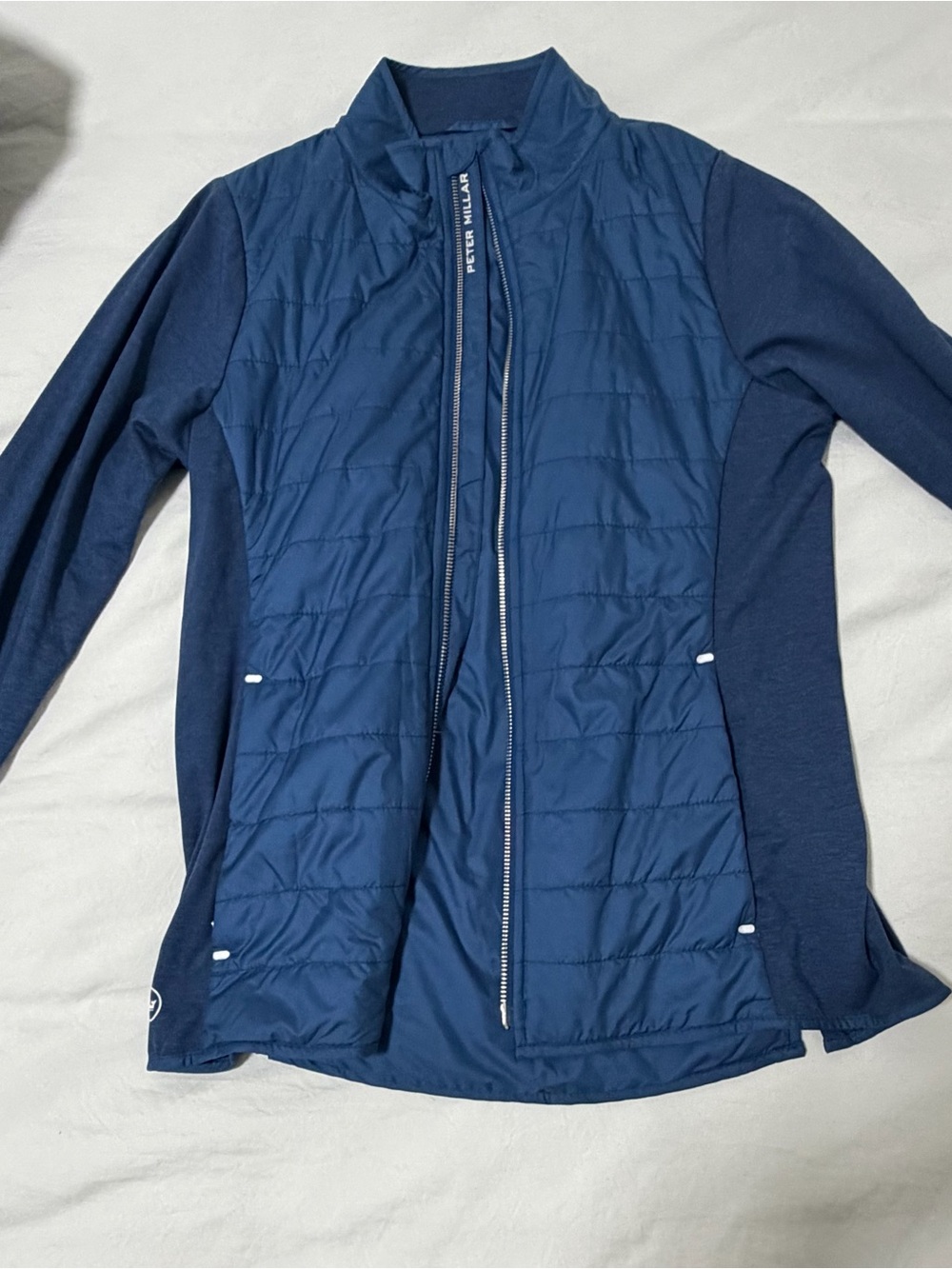 Peter Millar Navy Quilted Hybrid Jacket with Knit Sleeves